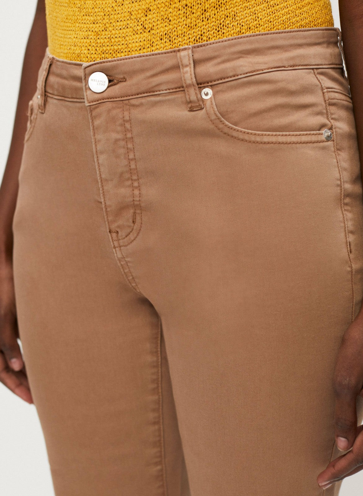Women Lace Hem Denim Capris Sienna Brown | Melanie Lyne