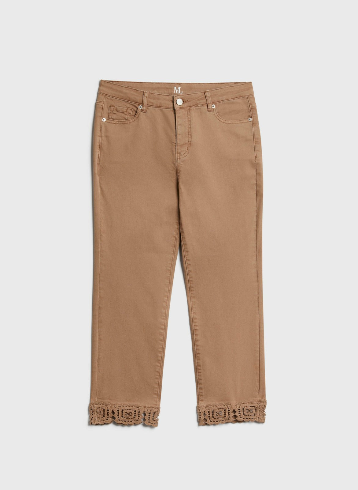 Women Lace Hem Denim Capris Sienna Brown | Melanie Lyne