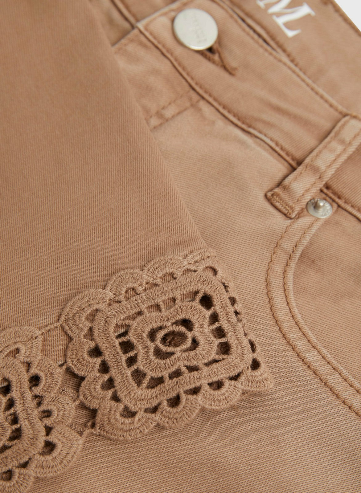 Women Lace Hem Denim Capris Sienna Brown | Melanie Lyne