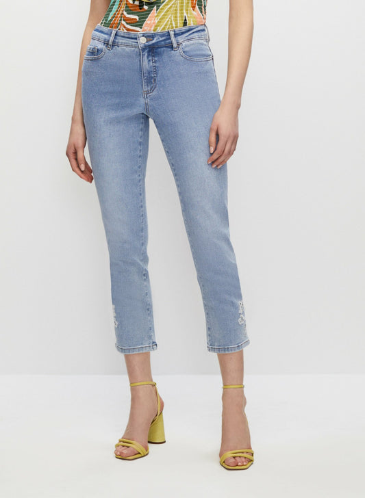 Women Slim Leg Embroidered Capris Light Blue | Melanie Lyne