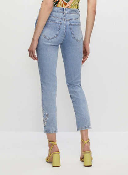 Women Slim Leg Embroidered Capris Light Blue | Melanie Lyne