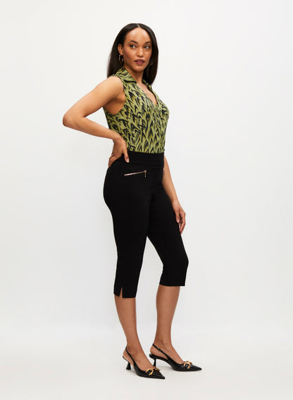 Women Pull-On Zipper Detail Capris Black | Melanie Lyne