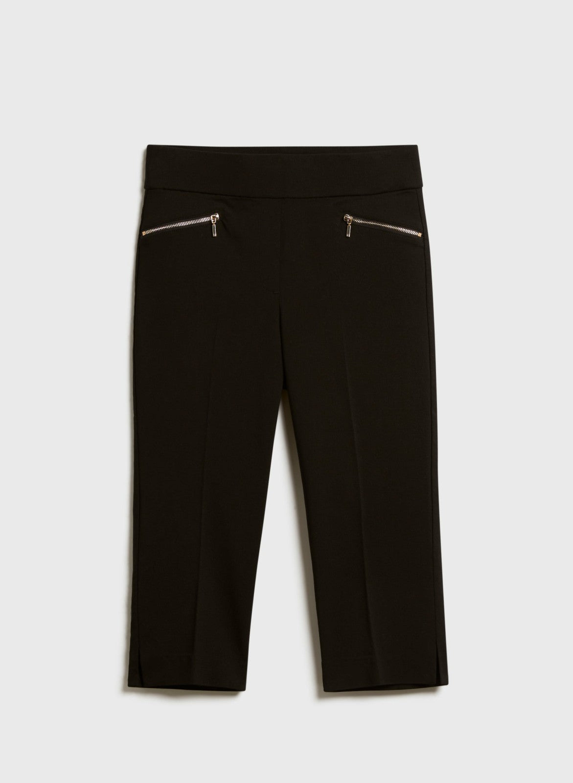 Women Pull-On Zipper Detail Capris Black | Melanie Lyne