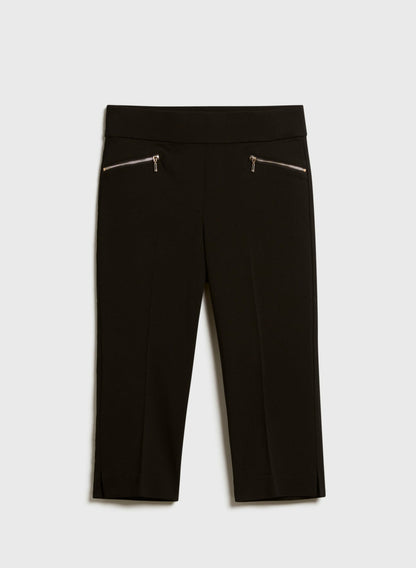 Women Pull-On Zipper Detail Capris Black | Melanie Lyne