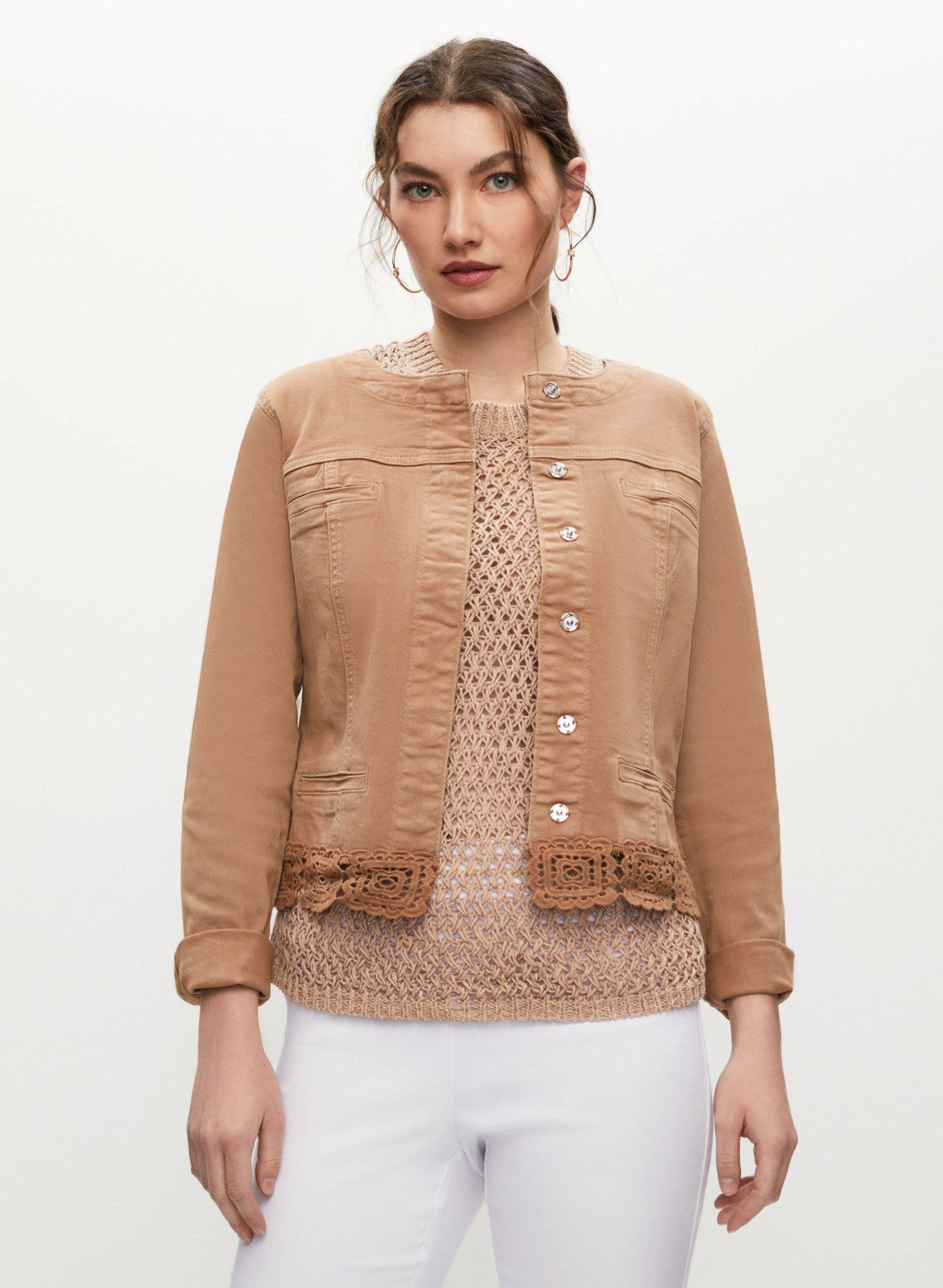Women Embroidered Hem Denim Jacket Sienna Brown | Melanie Lyne