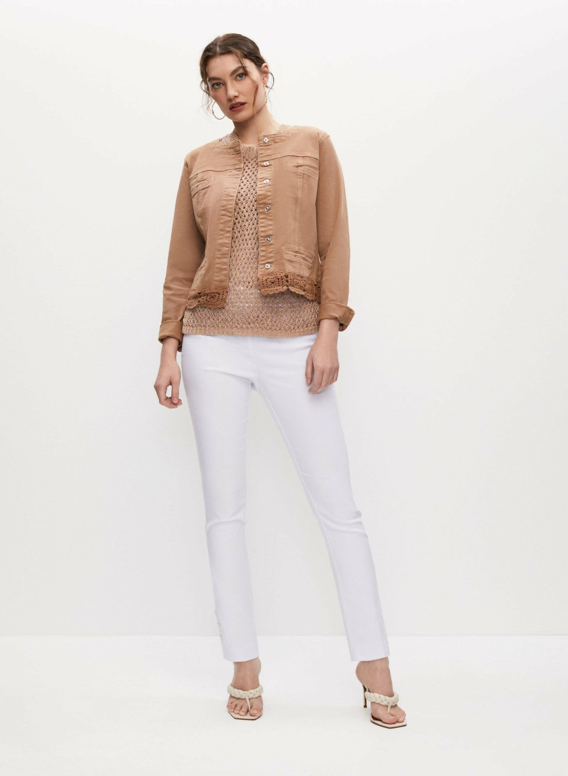 Women Embroidered Hem Denim Jacket Sienna Brown | Melanie Lyne