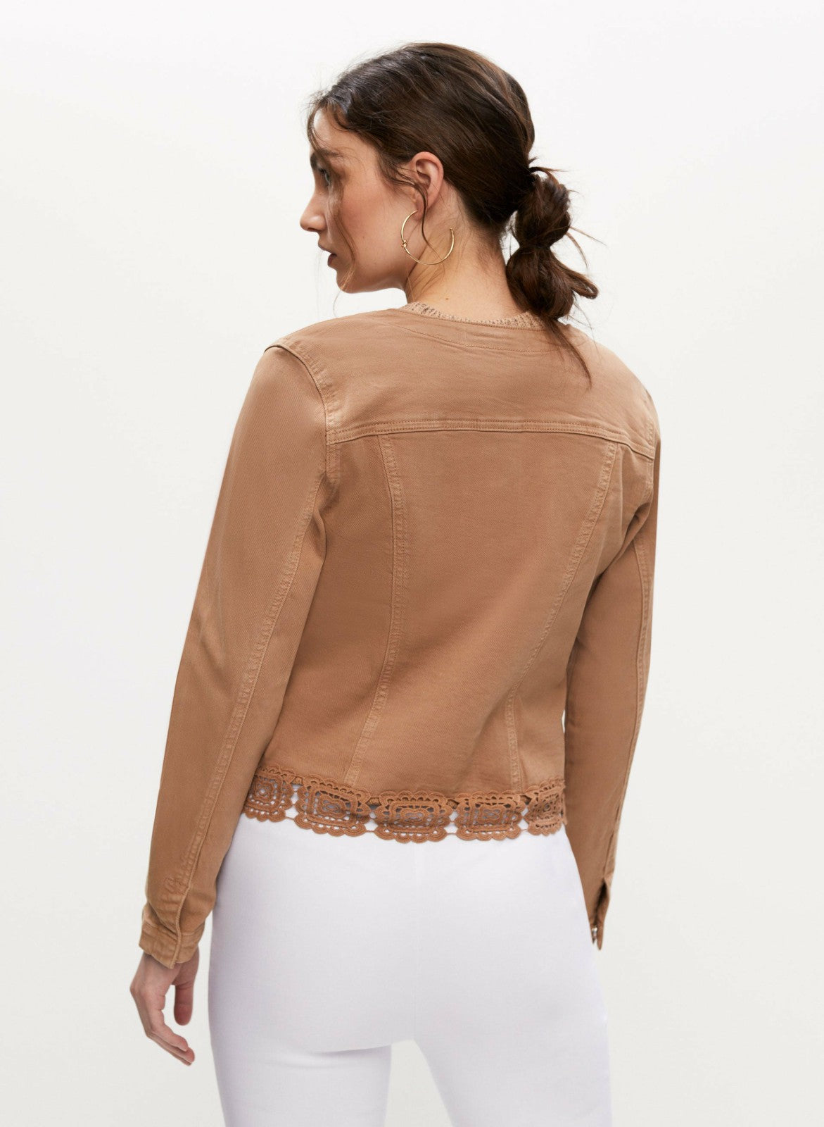 Women Embroidered Hem Denim Jacket Sienna Brown | Melanie Lyne