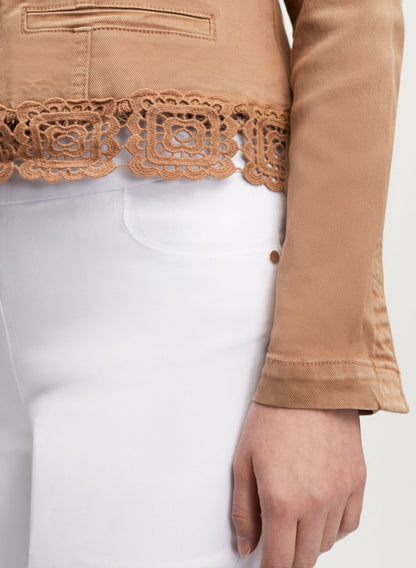 Women Embroidered Hem Denim Jacket Sienna Brown | Melanie Lyne