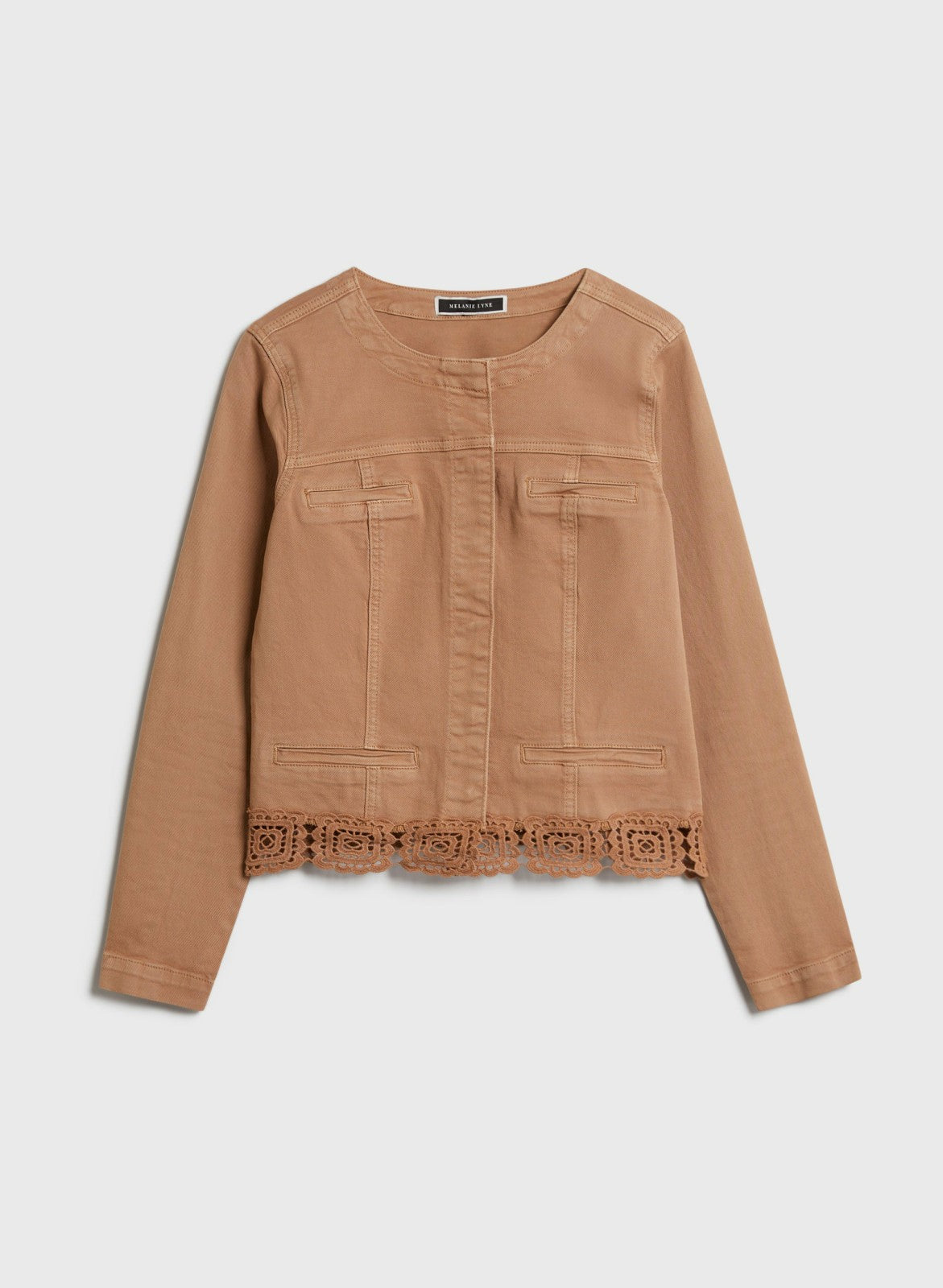 Women Embroidered Hem Denim Jacket Sienna Brown | Melanie Lyne