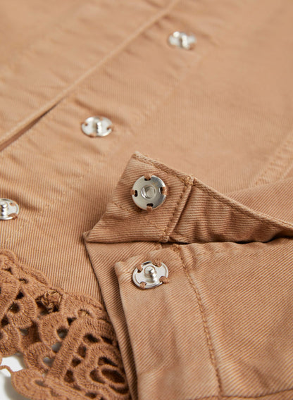 Women Embroidered Hem Denim Jacket Sienna Brown | Melanie Lyne
