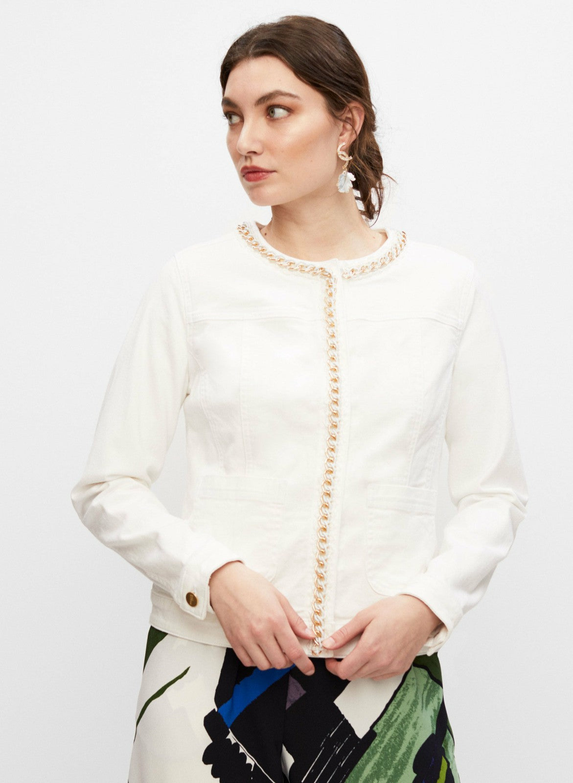 Women Crew Neck Jacket White | Melanie Lyne