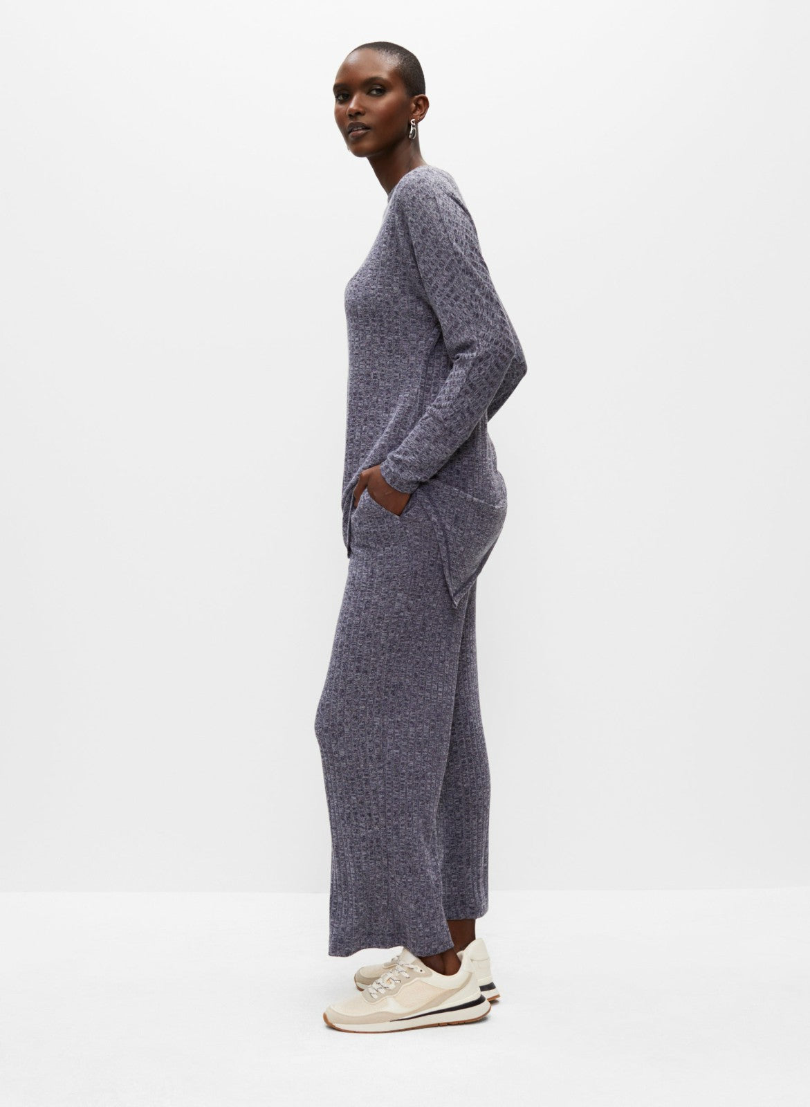 Women Asymmetrical Melange Knit Tunic Night Sky | Melanie Lyne