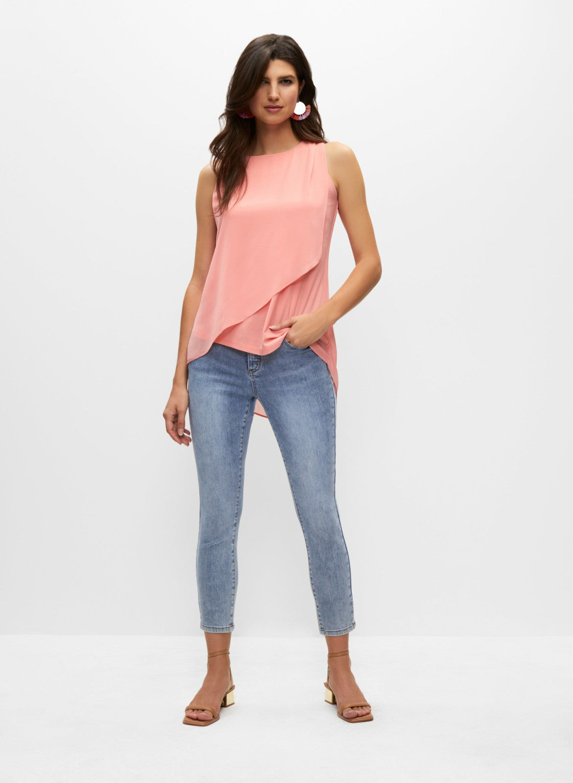 Women Sleeveless Chiffon Overlay Tunic Apricot | Melanie Lyne