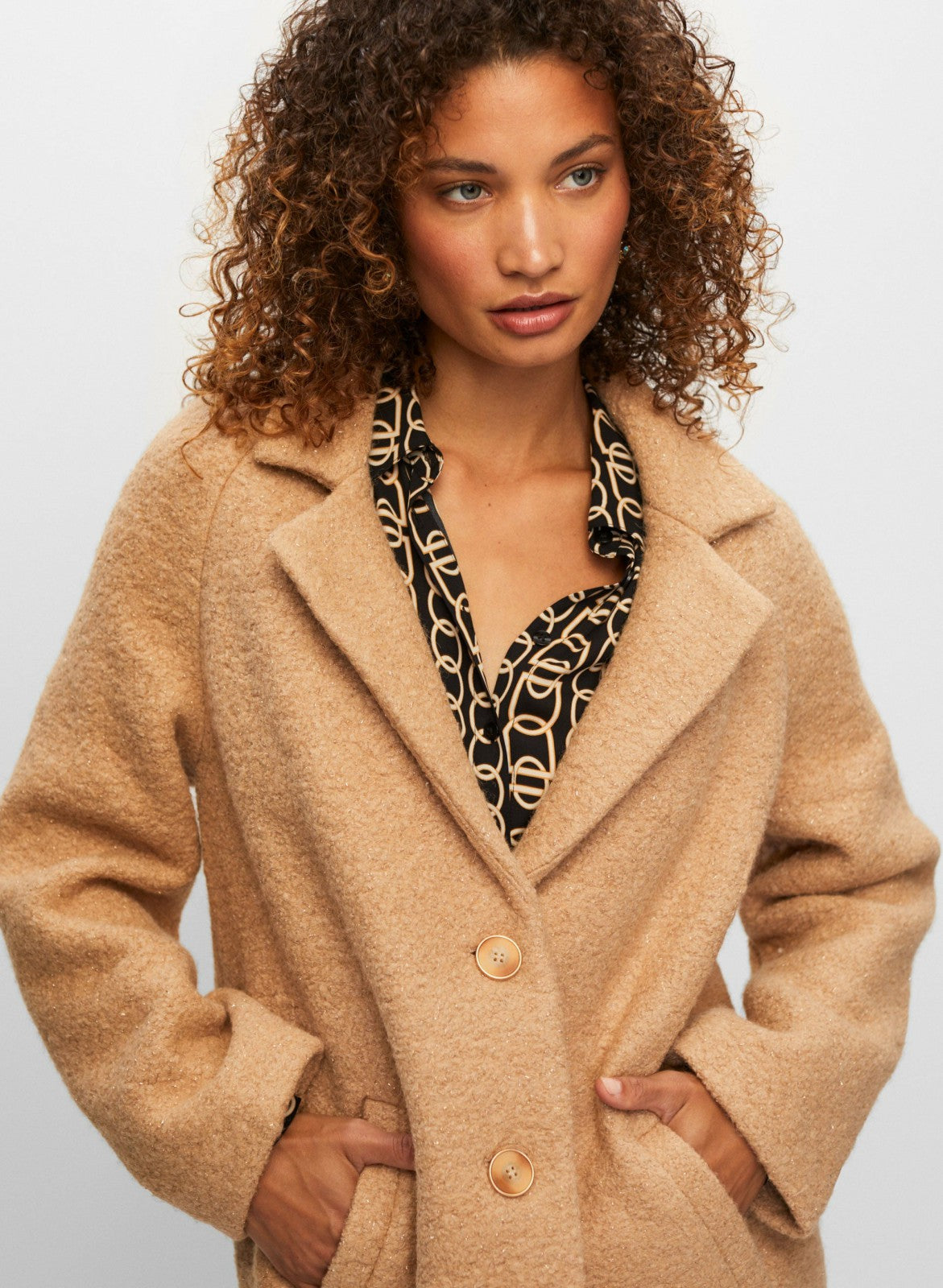 Women Textured Wool Blend Coat Camello | Melanie Lyne