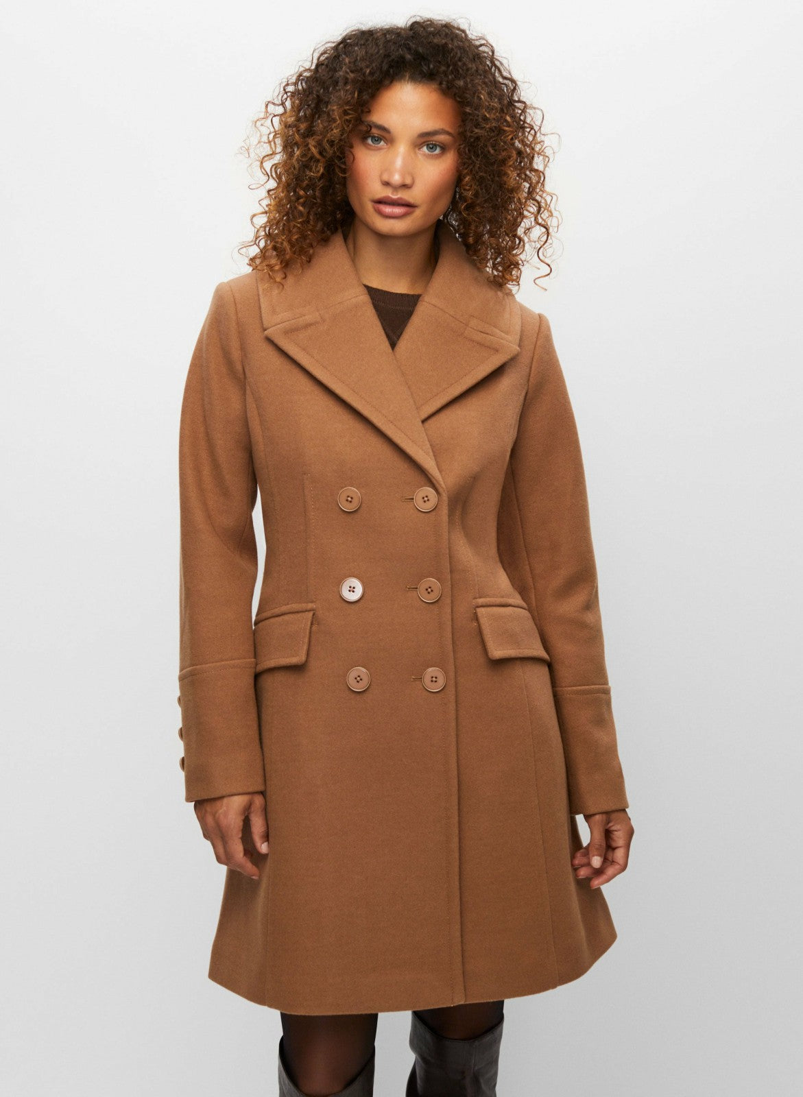 Women Stretch Wool Blend Coat Camel | Melanie Lyne