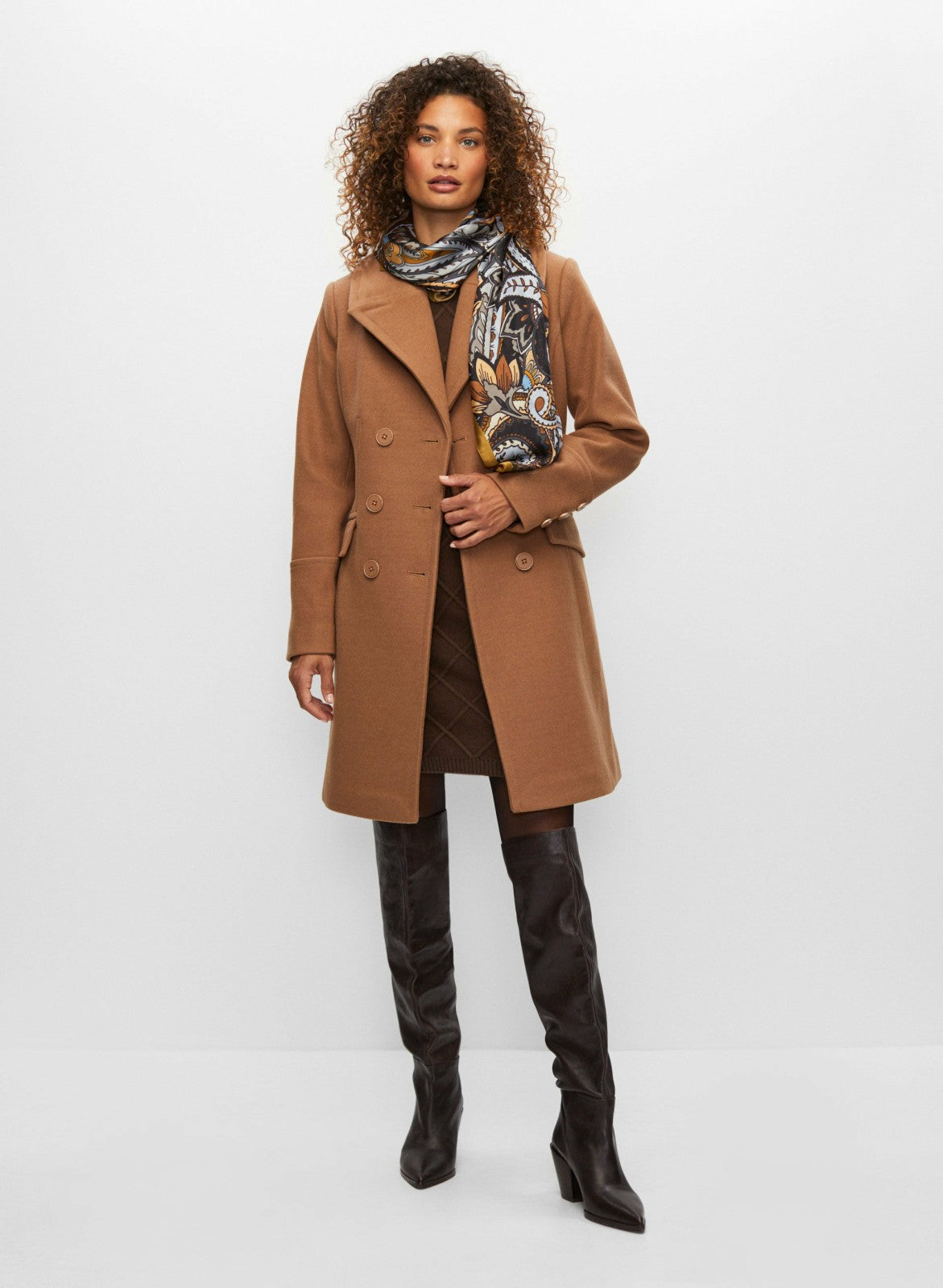 Women Stretch Wool Blend Coat Camel | Melanie Lyne