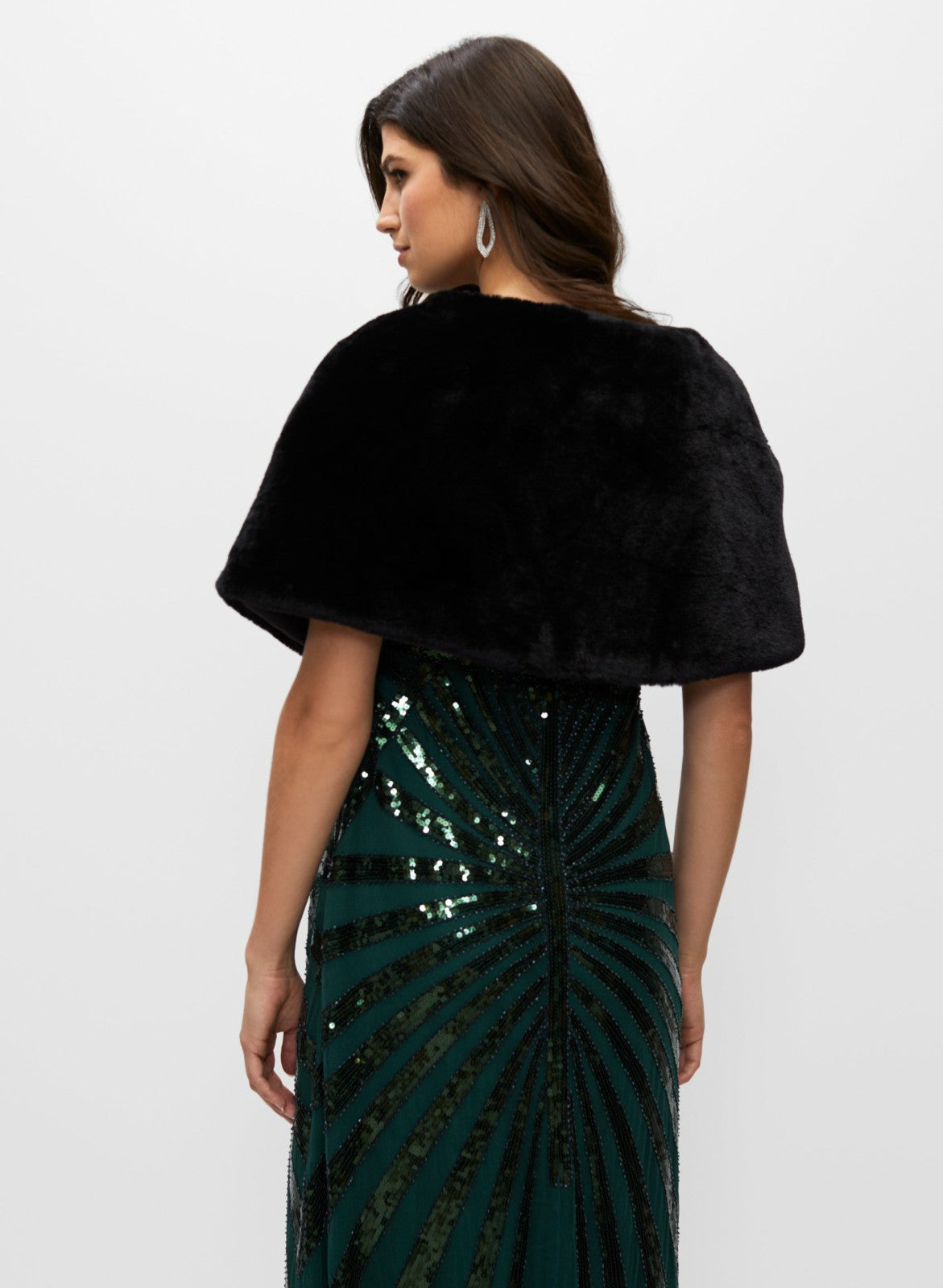 Women Faux Fur Brooch Detail Wrap Black | Melanie Lyne
