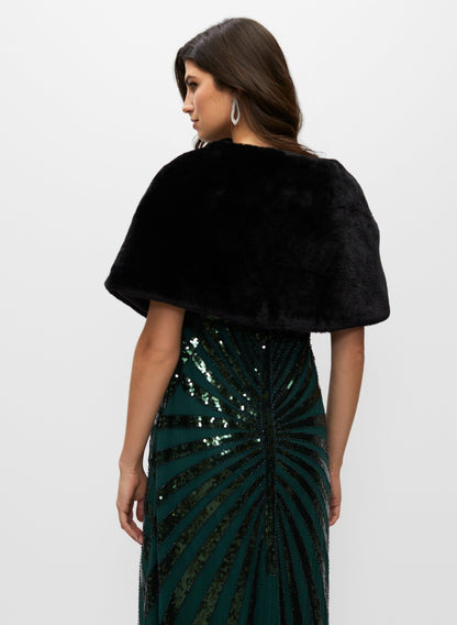Women Faux Fur Brooch Detail Wrap Black | Melanie Lyne