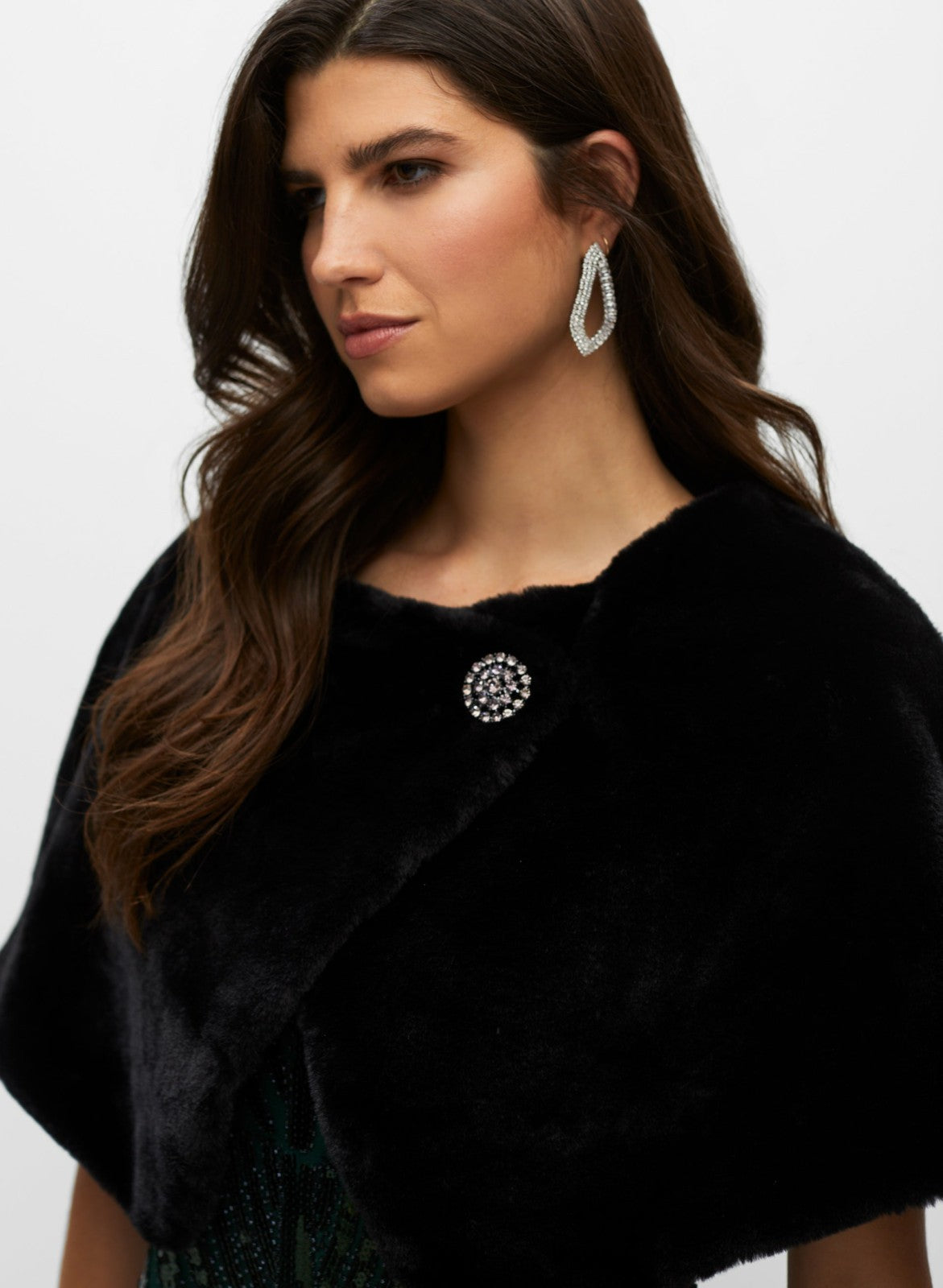 Women Faux Fur Brooch Detail Wrap Black | Melanie Lyne