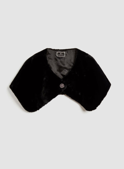 Women Faux Fur Brooch Detail Wrap Black | Melanie Lyne