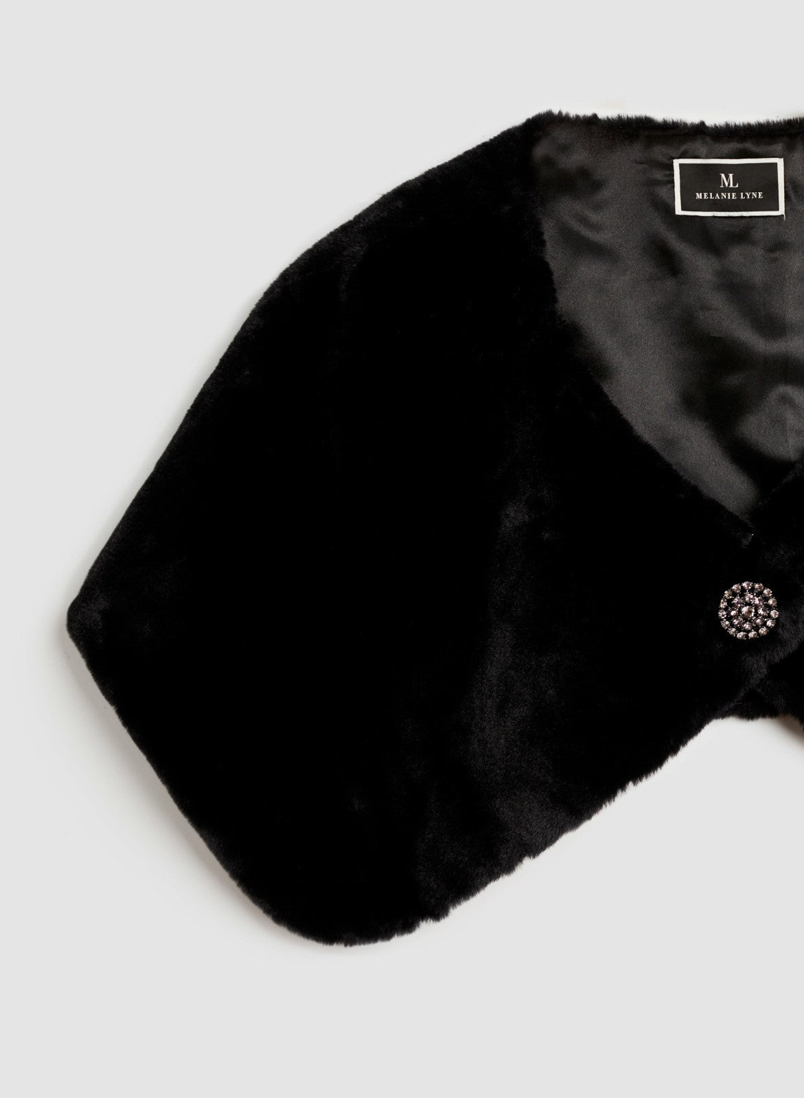 Women Faux Fur Brooch Detail Wrap Black | Melanie Lyne
