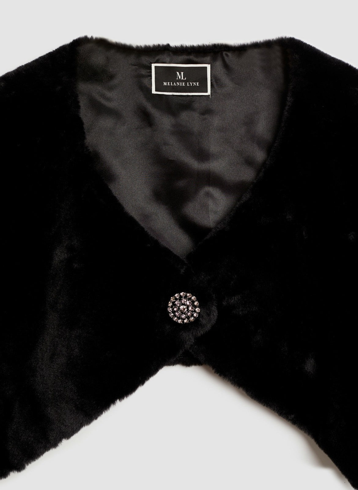 Women Faux Fur Brooch Detail Wrap Black | Melanie Lyne
