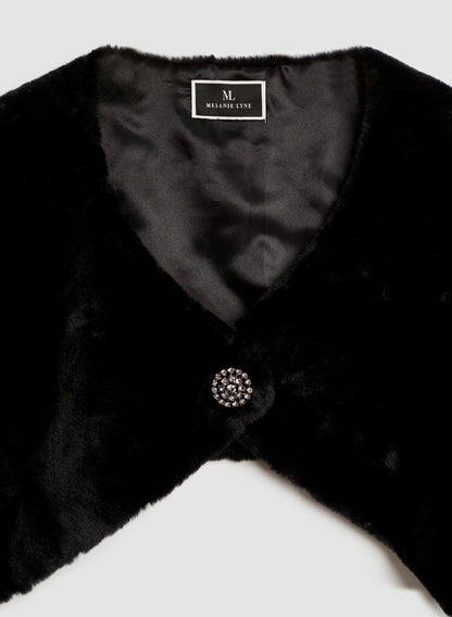 Women Faux Fur Brooch Detail Wrap Black | Melanie Lyne