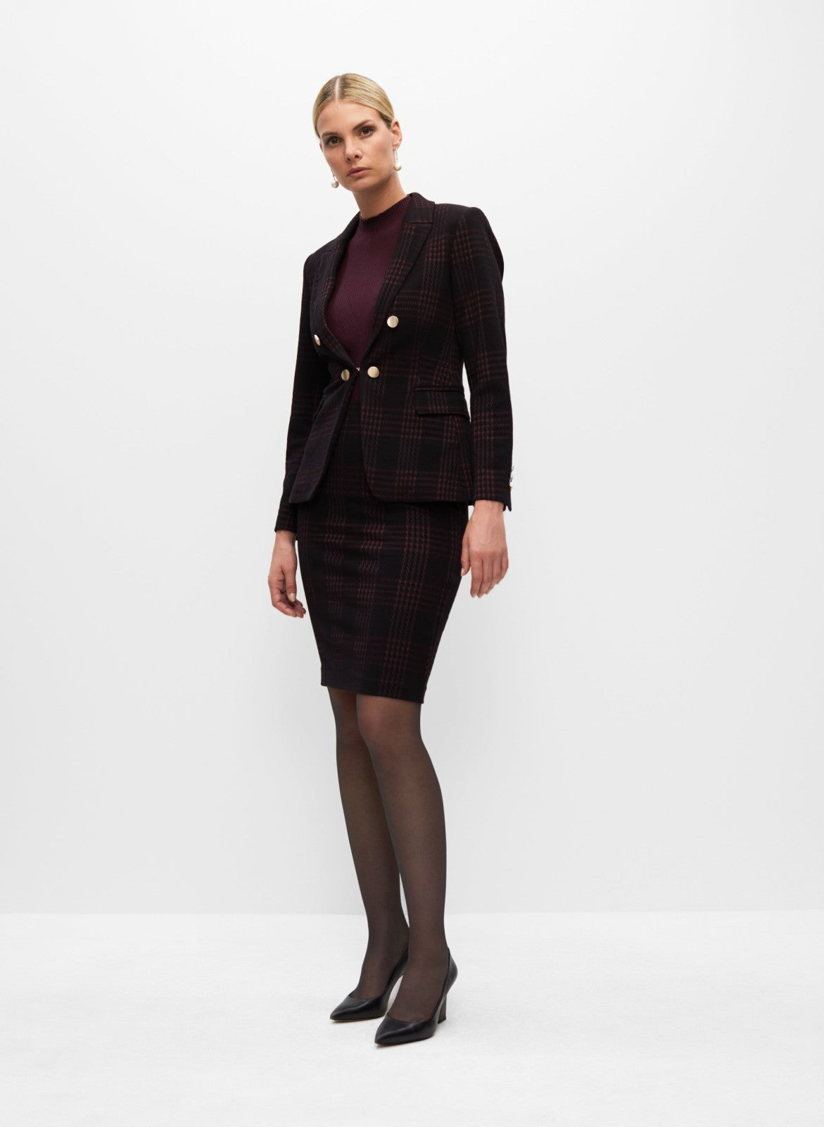 Women Ottoman Plaid Print Skirt Black Pattern | Melanie Lyne