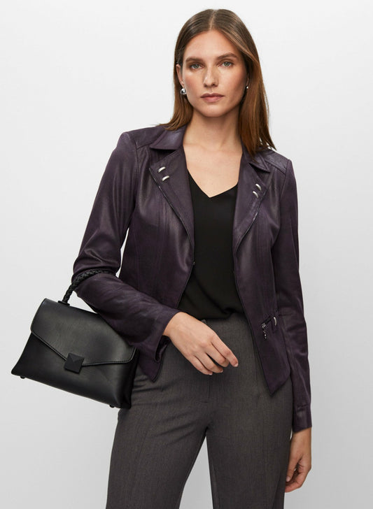 Women Vex - Stud Detail Faux Suede Jacket Aubergine | Melanie Lyne
