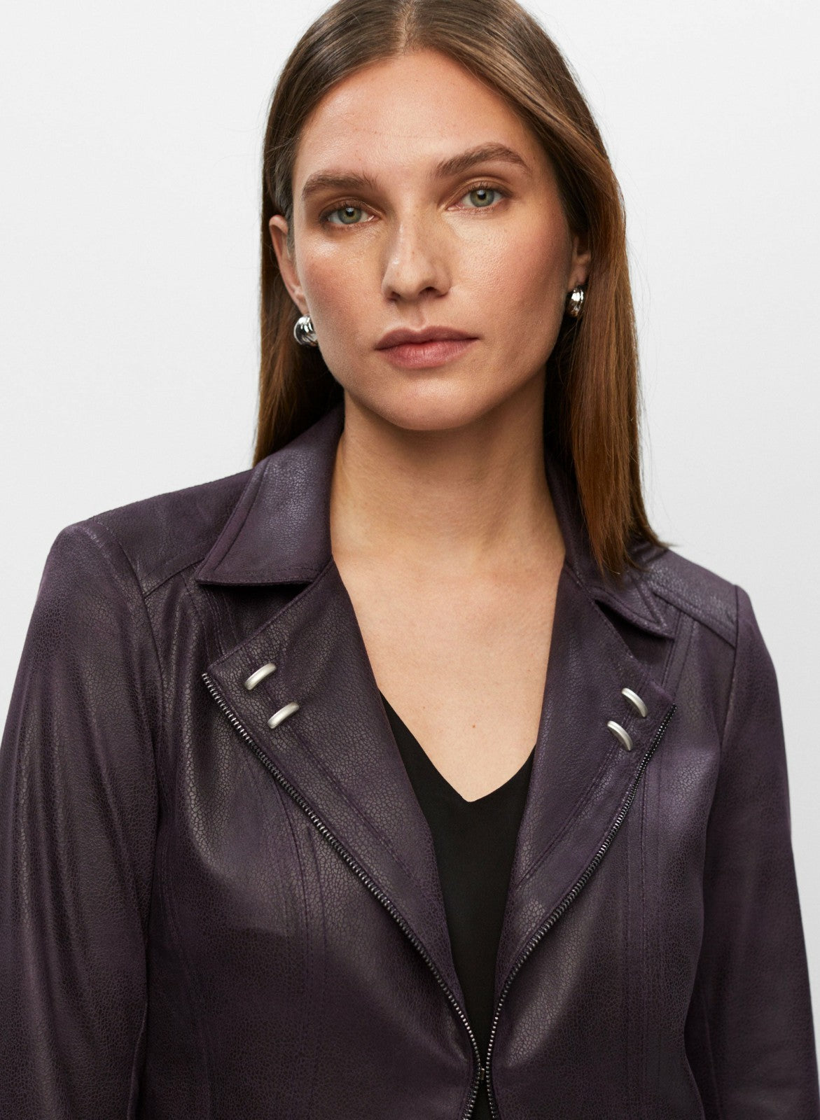 Women Vex - Stud Detail Faux Suede Jacket Aubergine | Melanie Lyne
