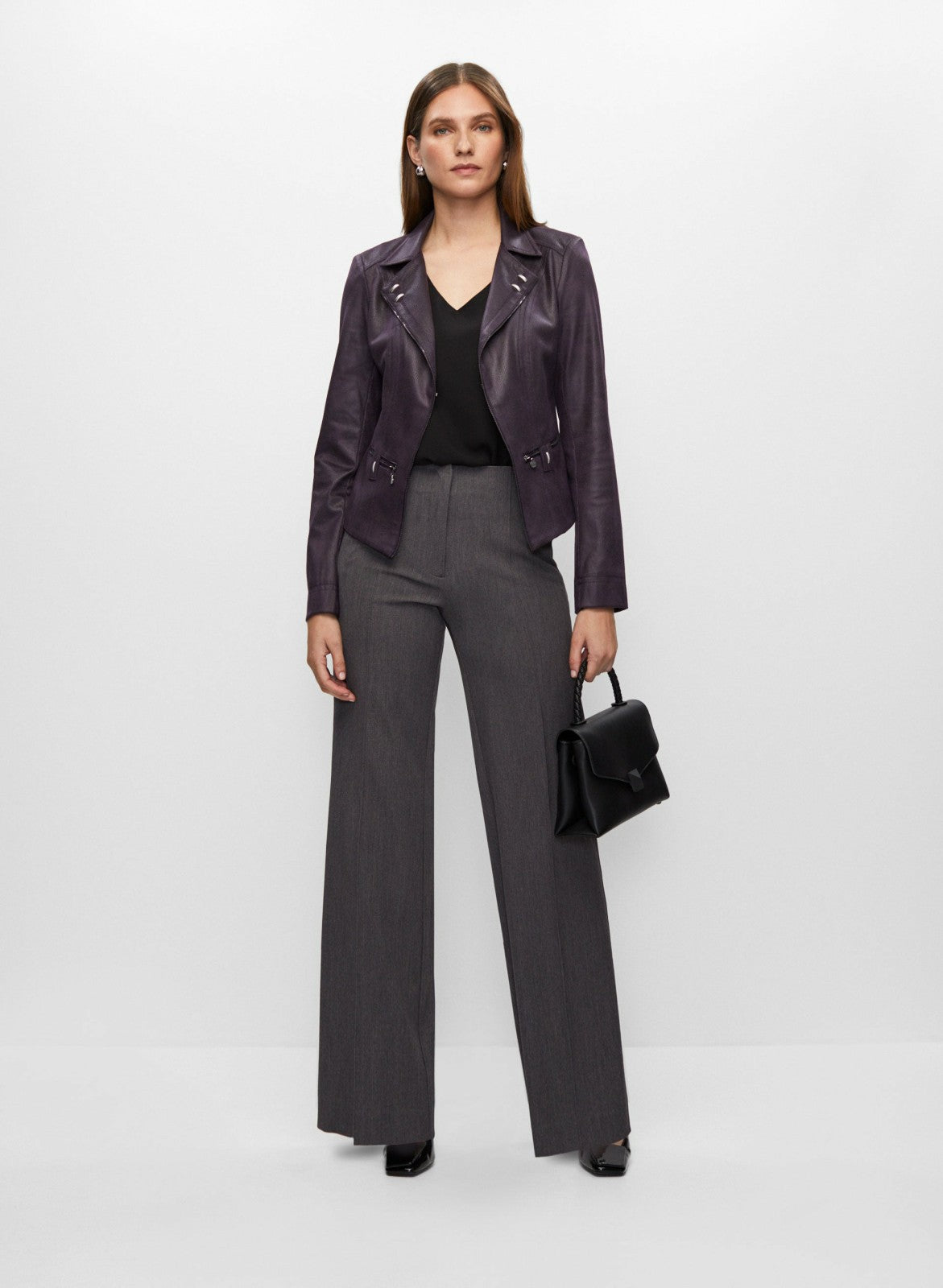 Women Vex - Stud Detail Faux Suede Jacket Aubergine | Melanie Lyne