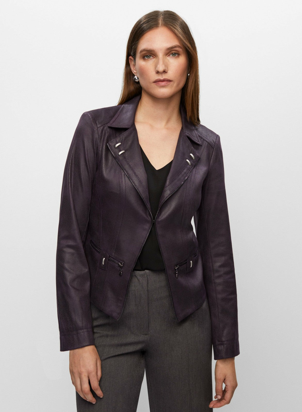 Women Vex - Stud Detail Faux Suede Jacket Aubergine | Melanie Lyne