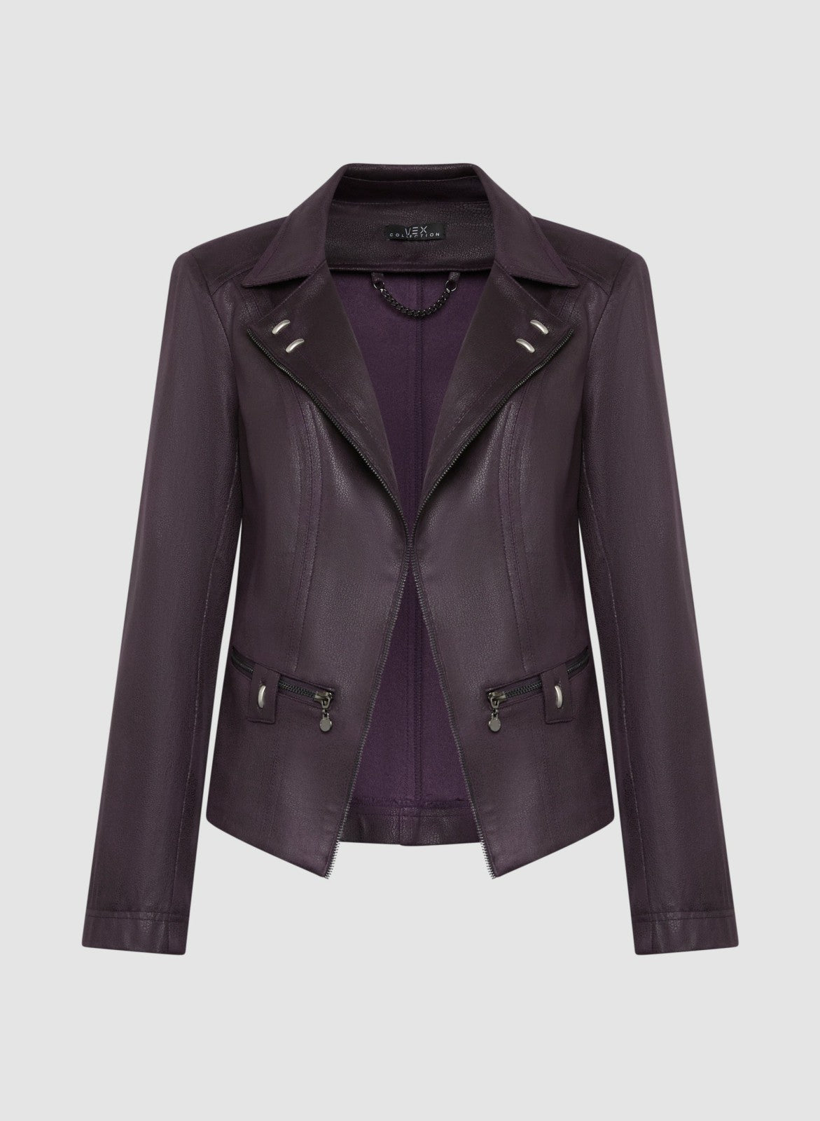 Women Vex - Stud Detail Faux Suede Jacket Aubergine | Melanie Lyne