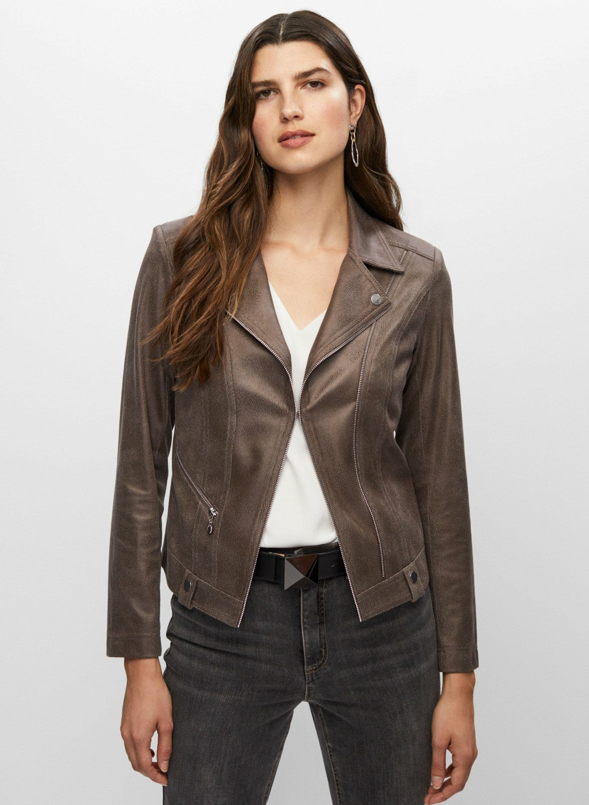 Women Vex - Zip Detail Faux Suede Jacket Chocolate Lab | Melanie Lyne