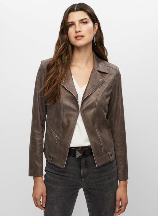 Women Vex - Zip Detail Faux Suede Jacket Chocolate Lab | Melanie Lyne