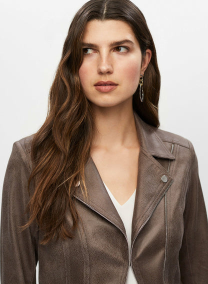 Women Vex - Zip Detail Faux Suede Jacket Chocolate Lab | Melanie Lyne