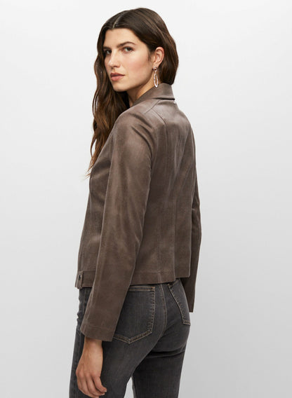 Women Vex - Zip Detail Faux Suede Jacket Chocolate Lab | Melanie Lyne
