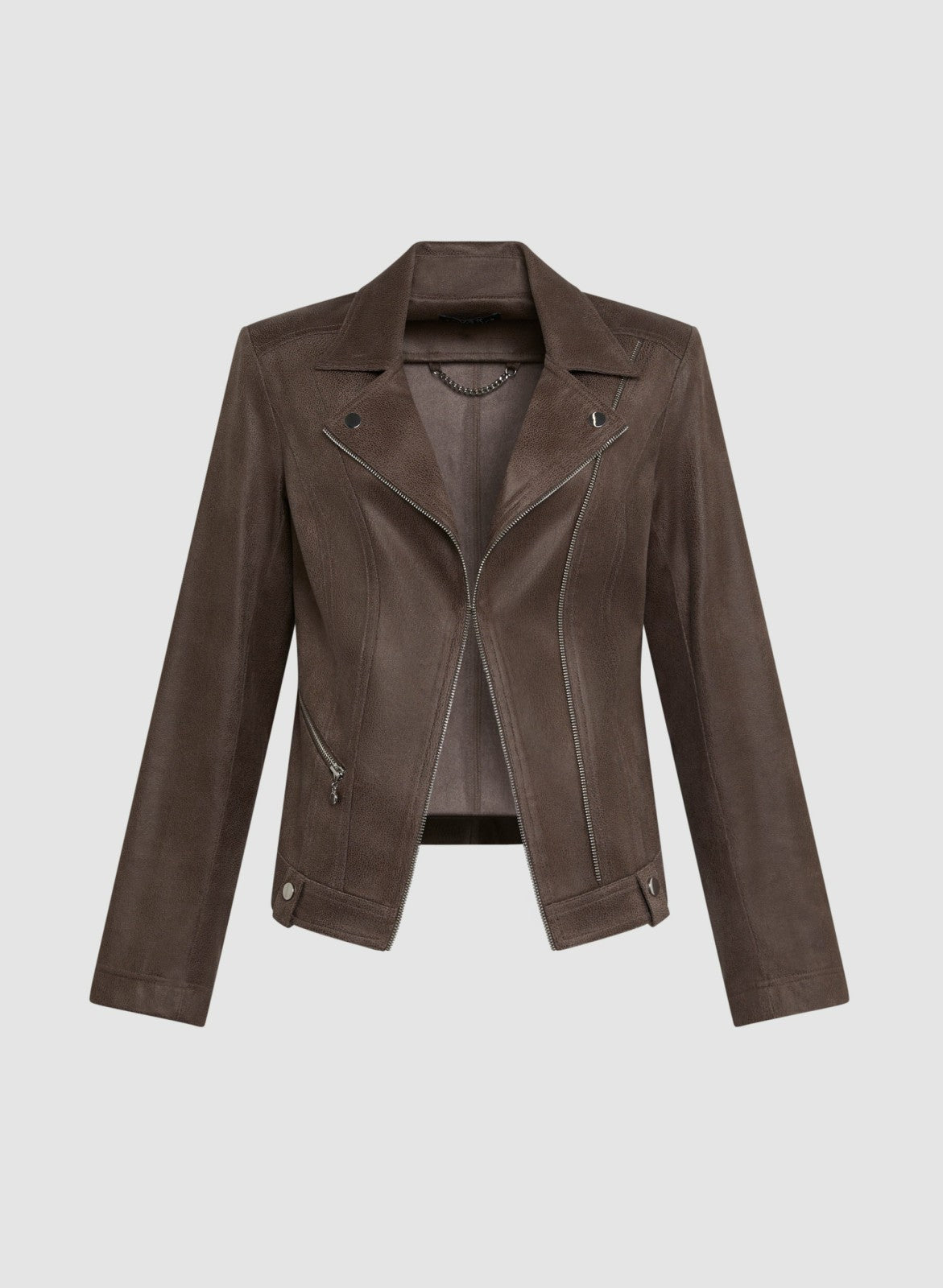 Women Vex - Zip Detail Faux Suede Jacket Chocolate Lab | Melanie Lyne