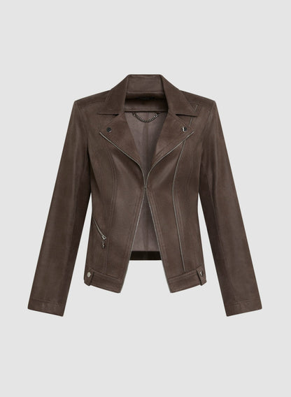 Women Vex - Zip Detail Faux Suede Jacket Chocolate Lab | Melanie Lyne