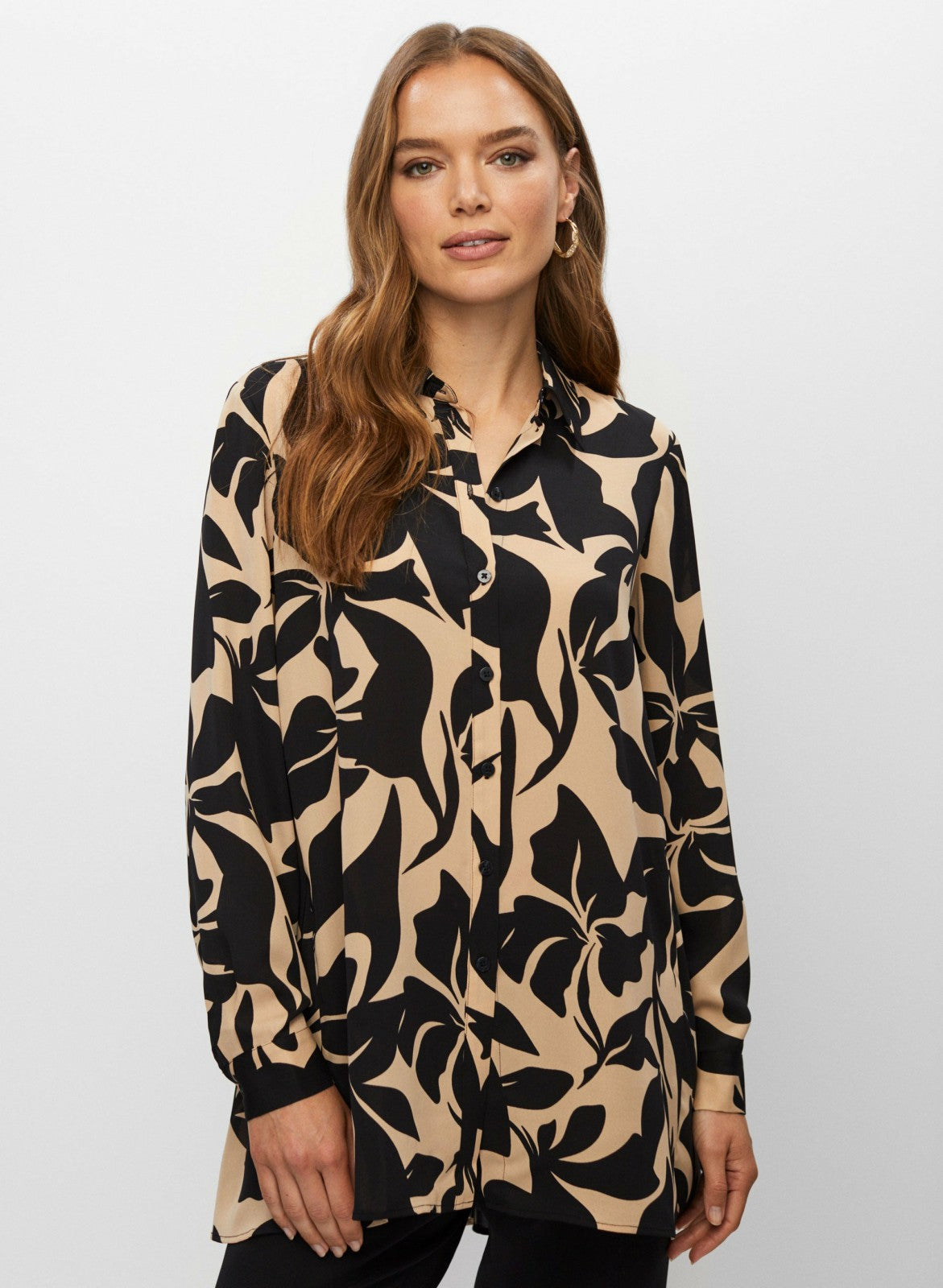 Women Abstract Floral Motif Tunic Black Pattern | Melanie Lyne