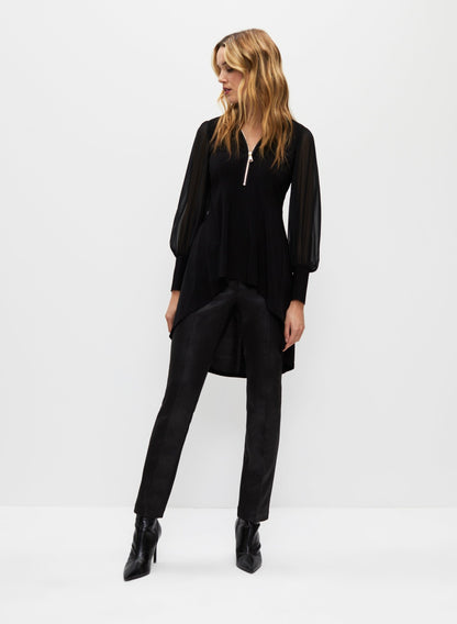Women Chiffon Sleeve High-Low Tunic Black | Melanie Lyne