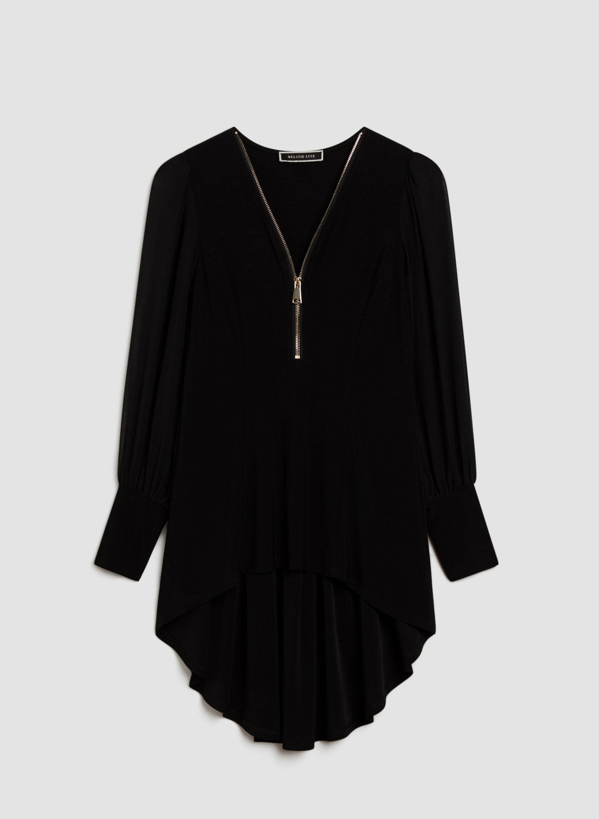 Women Chiffon Sleeve High-Low Tunic Black | Melanie Lyne