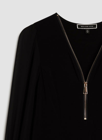 Women Chiffon Sleeve High-Low Tunic Black | Melanie Lyne