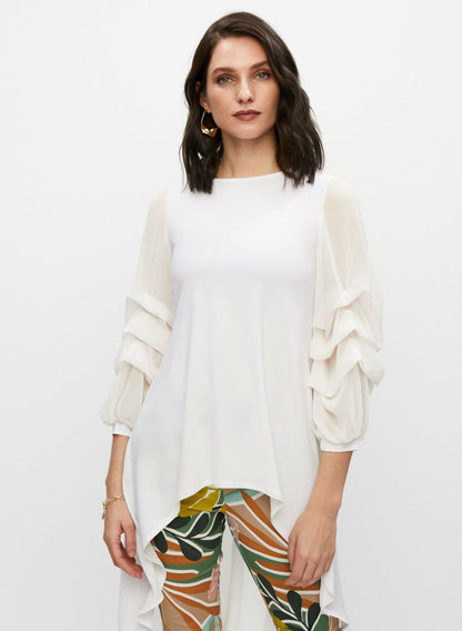 Women Ruffle Sleeve Asymmetric Tunic Ivory | Melanie Lyne