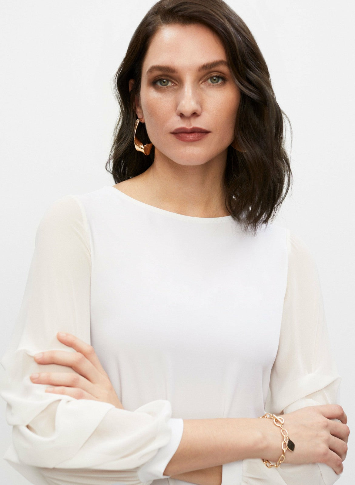 Women Ruffle Sleeve Asymmetric Tunic Ivory | Melanie Lyne