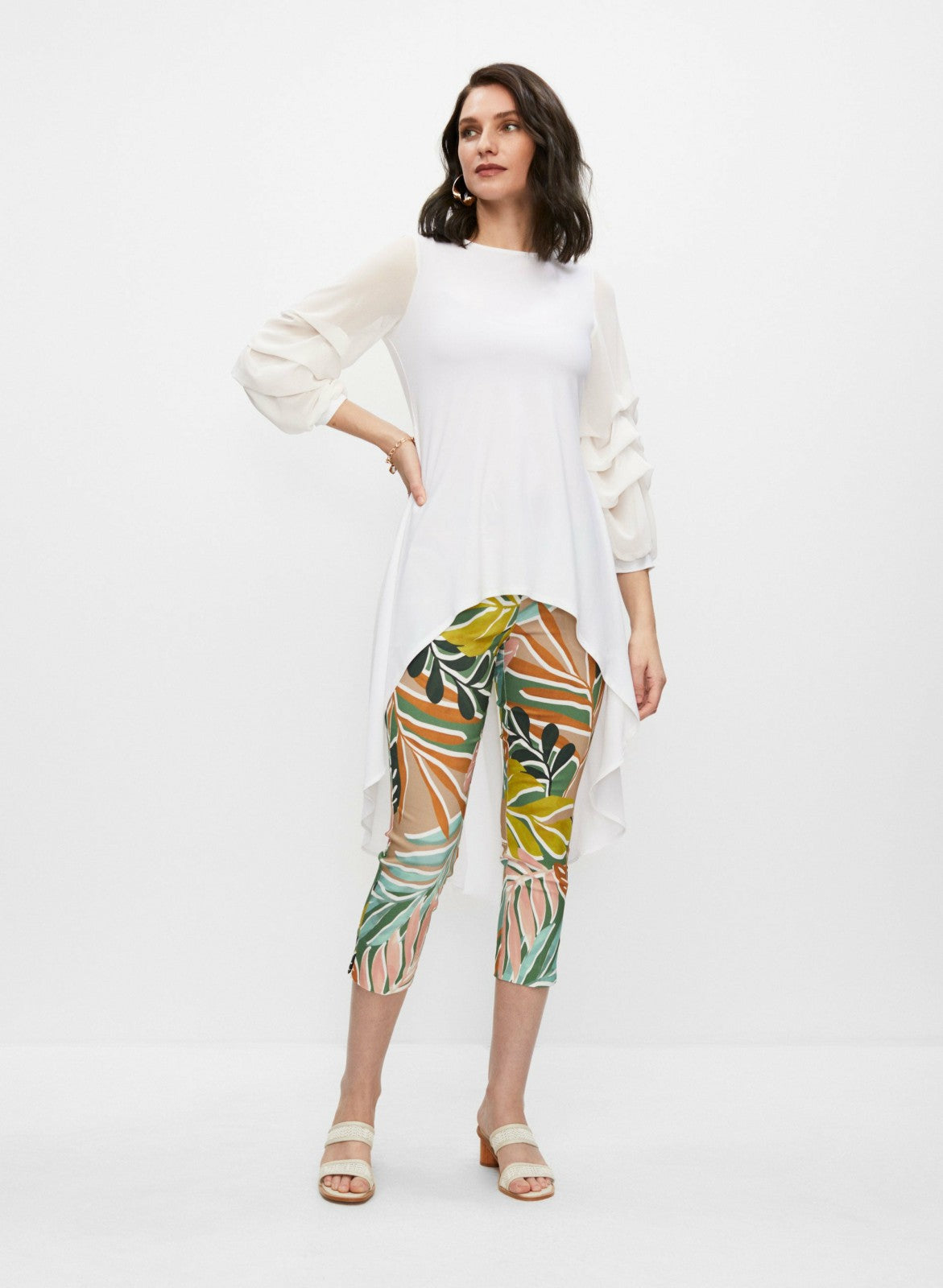 Women Ruffle Sleeve Asymmetric Tunic Ivory | Melanie Lyne