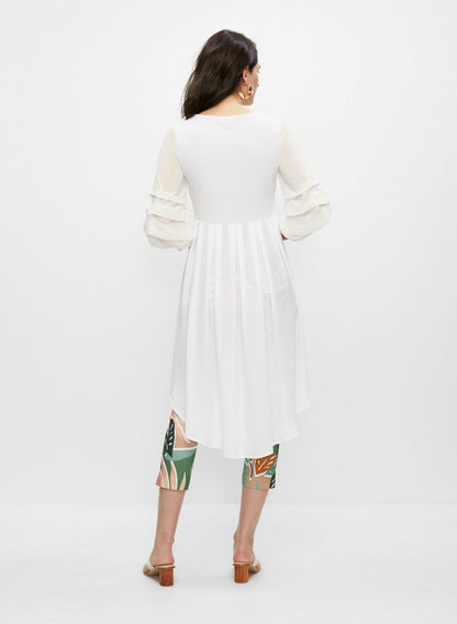 Women Ruffle Sleeve Asymmetric Tunic Ivory | Melanie Lyne