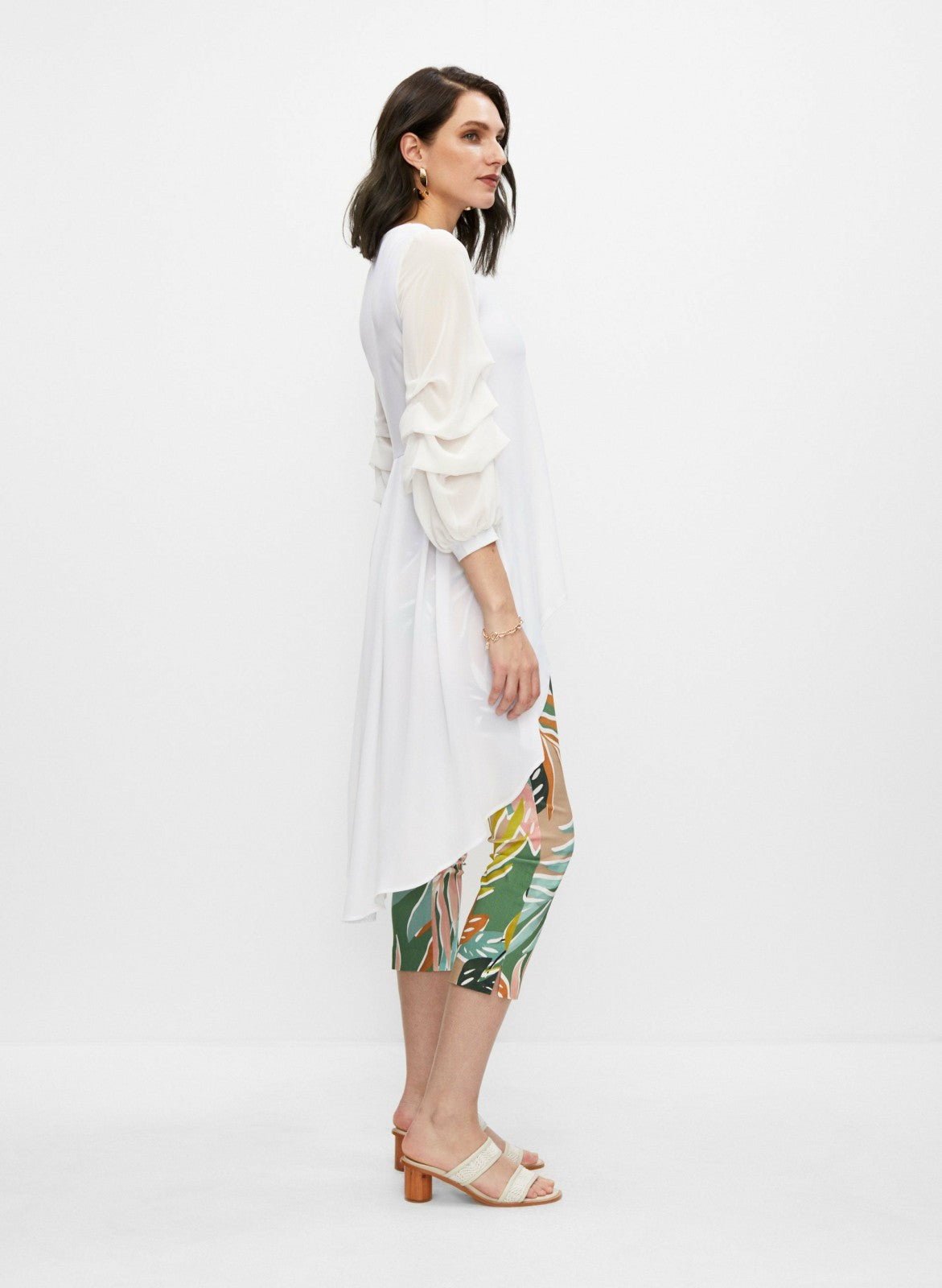 Women Ruffle Sleeve Asymmetric Tunic Ivory | Melanie Lyne