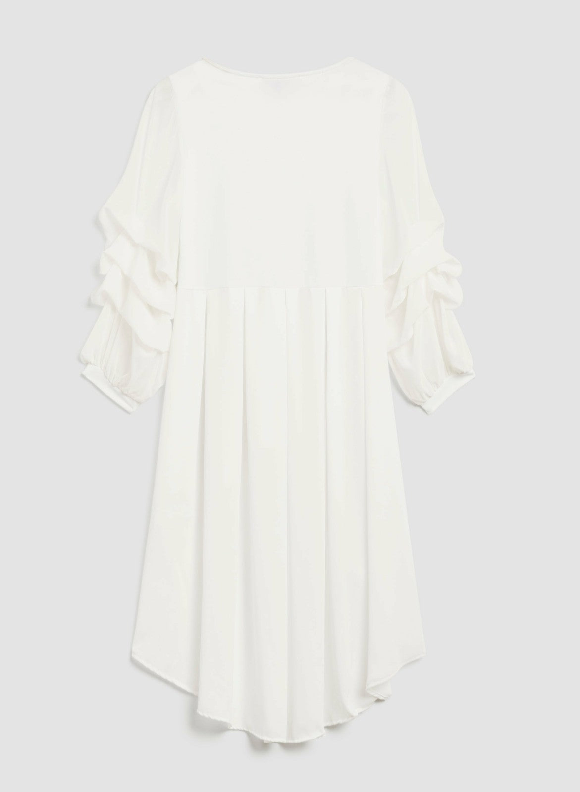 Women Ruffle Sleeve Asymmetric Tunic Ivory | Melanie Lyne