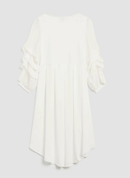 Women Ruffle Sleeve Asymmetric Tunic Ivory | Melanie Lyne
